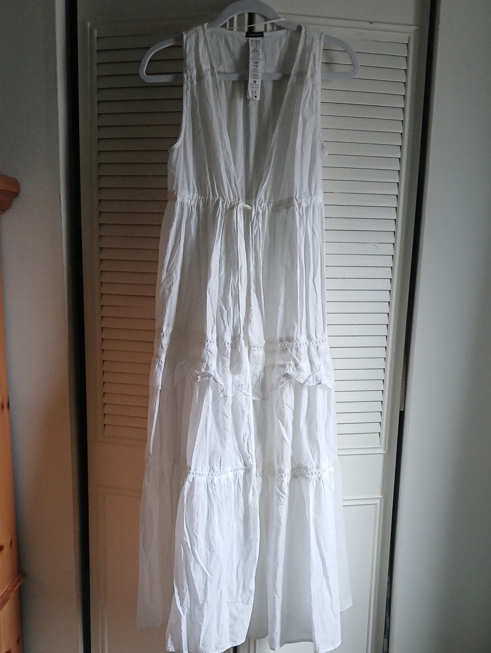 Sleeveless White Maxi Cover Up 100% Cotton with Drawstring Waist